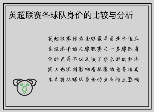 英超联赛各球队身价的比较与分析