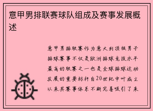 意甲男排联赛球队组成及赛事发展概述